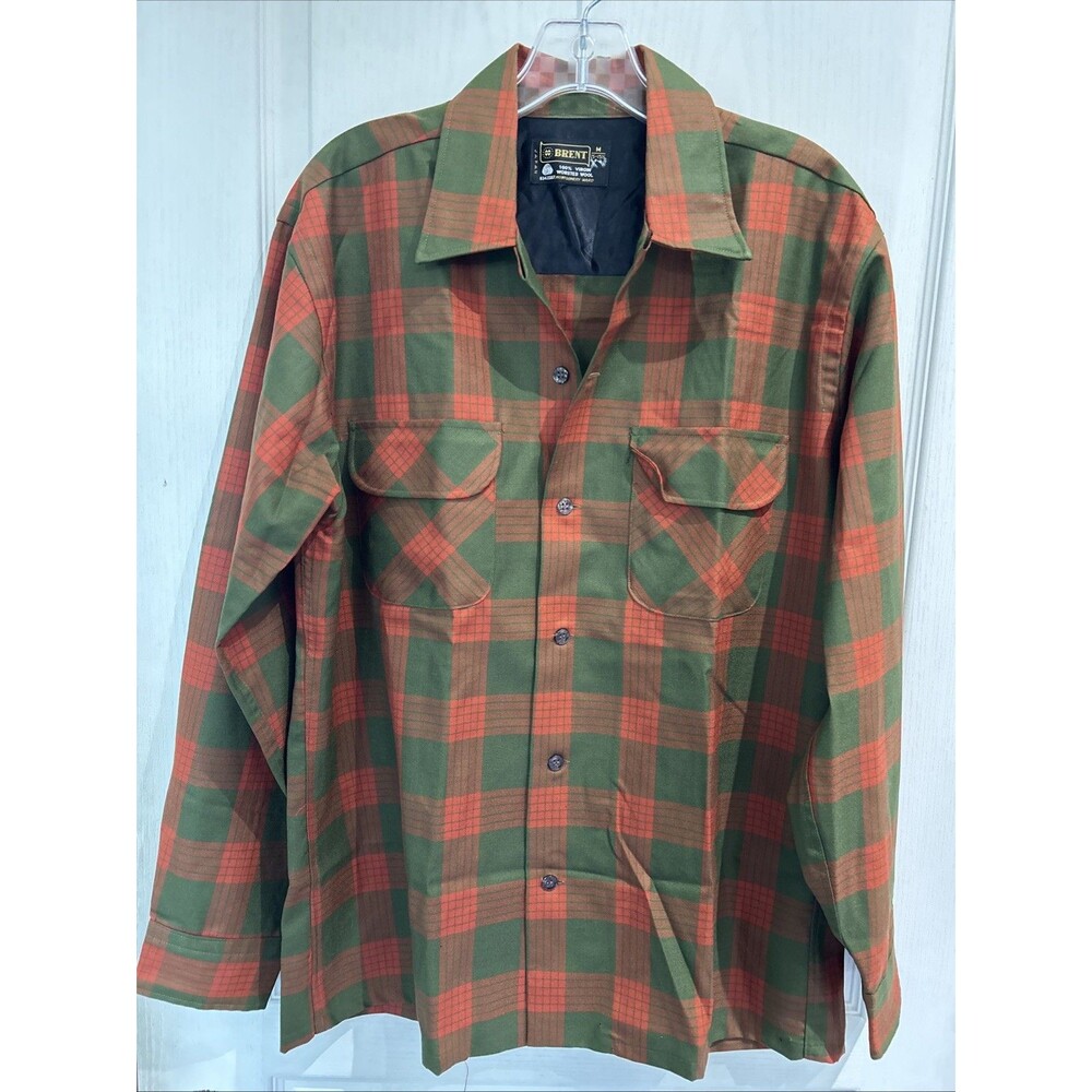 Vtg 60s BRENT Worsted Wool Loop Collar Shirt Plaid Gorpcore Rockabilly L NOS